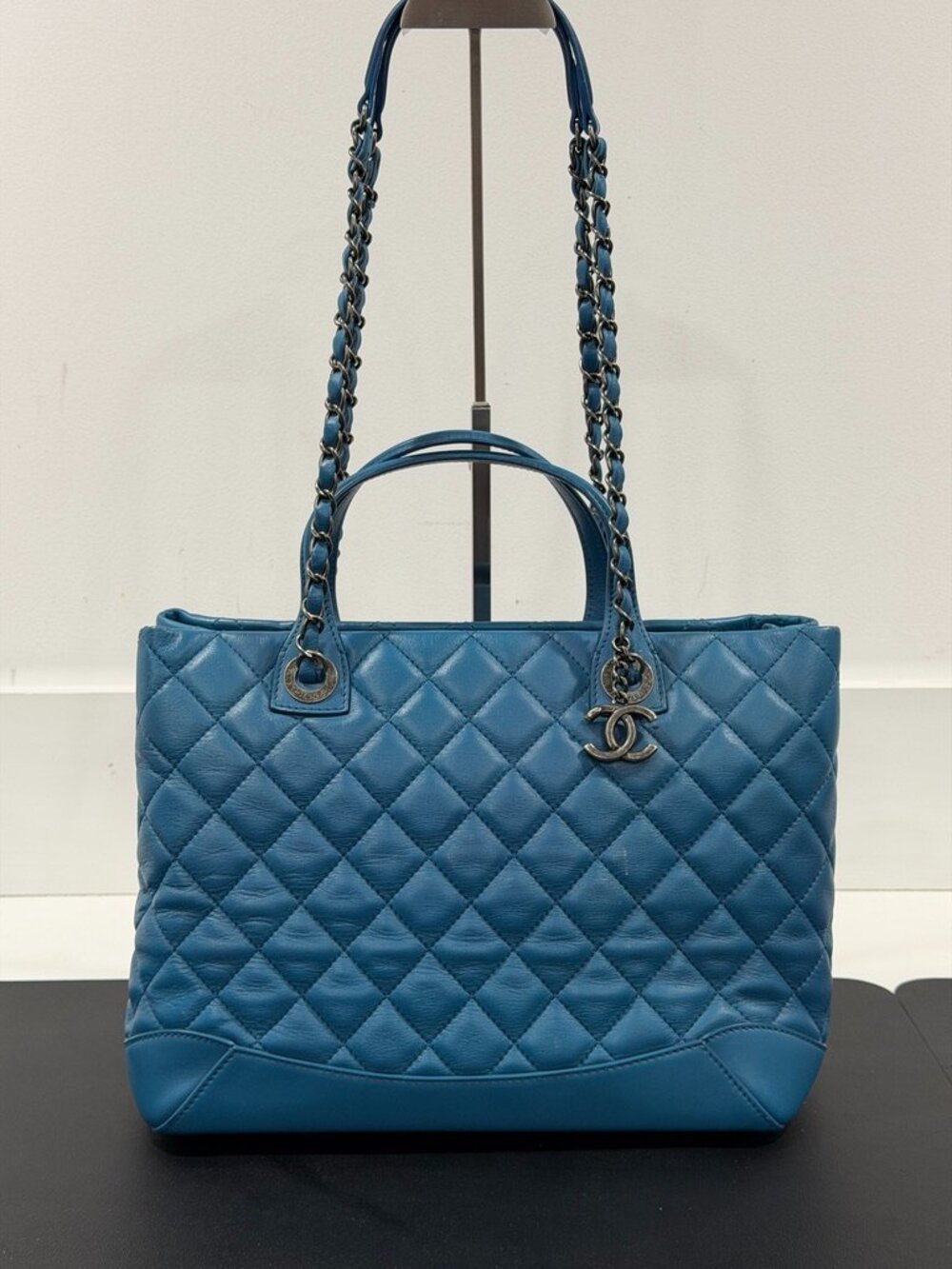 Chanel Calfskin Quilted Small Easy Shopping Tote Blue (JB1480) - Picture 1 of 15